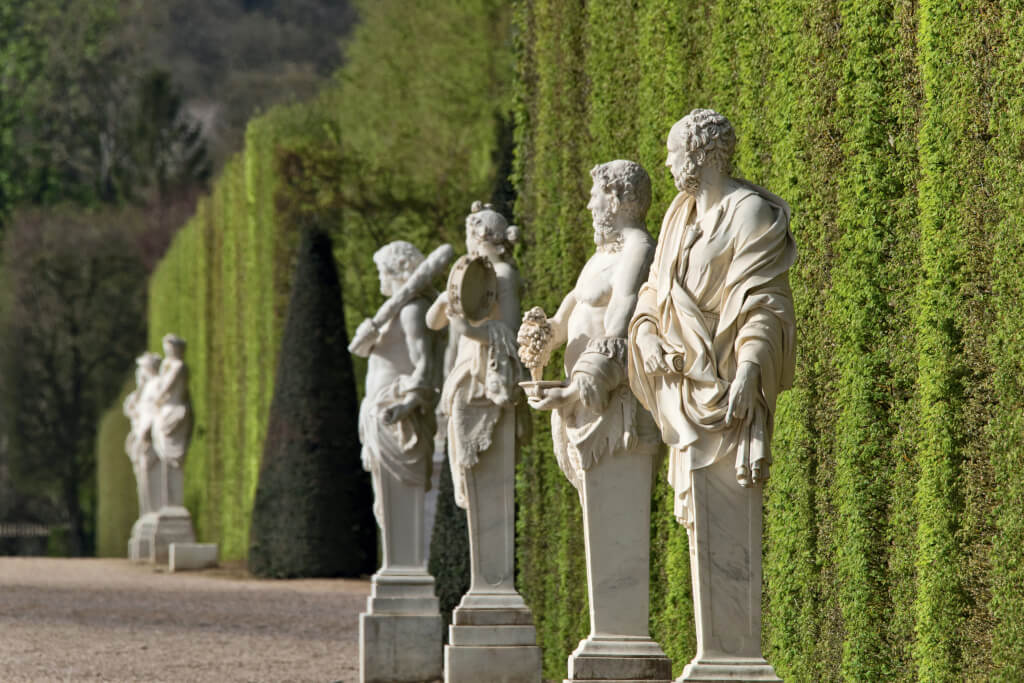 Termes du parterre de Latone dans les jardins de Versailles : Diogène, Satyre, Bacchante et Hercule.