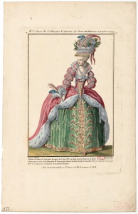 Costume de Dame de cour en usage pour les bals de la Reine sous le règne de Louis XVI, par Claude-Louis Desrais (1746-1816), peintre-dessinateur, et Nicolas Dupin le jeune (? - après 1789), graveur.